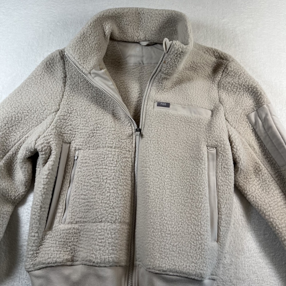 FIGS On-Shift Sherpa Technical Collection Jacket M Beige Fleece Full Zip
